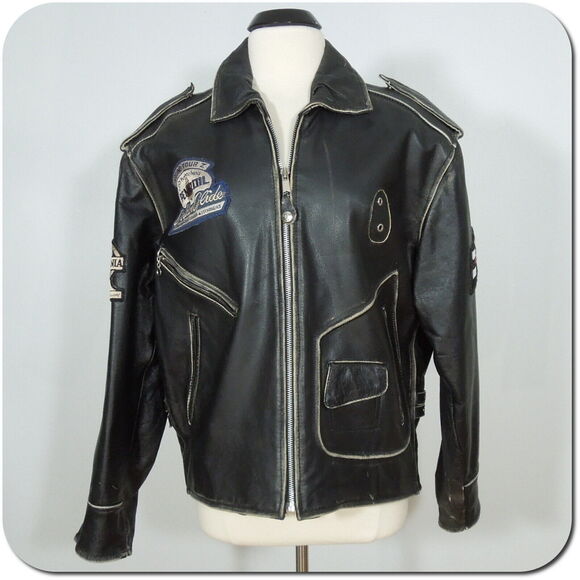VANGUARD Leather Jacket M MEDIUM (Runs Large) Vintage LEE TREVOR Bike Motorcycle
